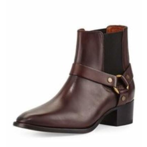 NEW Frye Women's Dara Harness Leather Chelsea Boot, Dark Brown Size 5.5